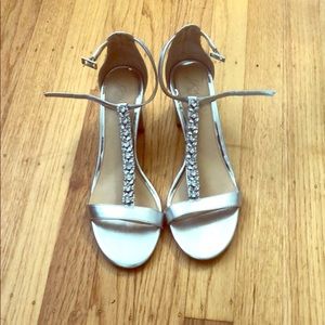 Silver jeweled Badgley Mischka low block heel